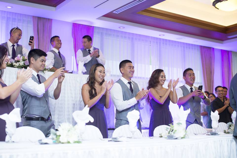 Uplighting to backdrop the head table