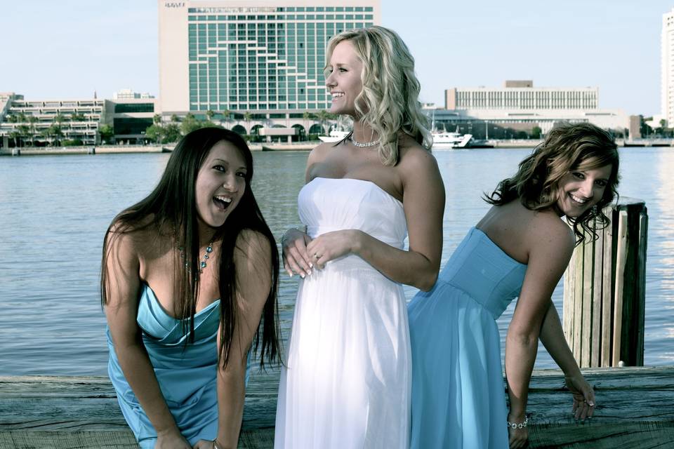 The Bride and her Merry Maids overlooking the beautiful St. Johns river in downtown Jacksonville, FL.