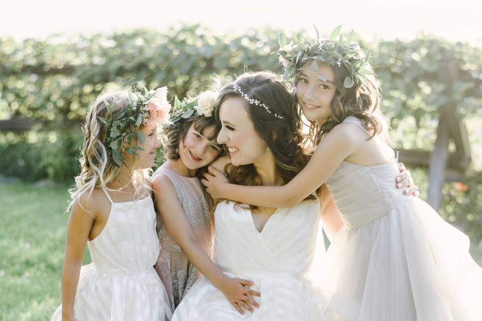 Matching bride and flower girl