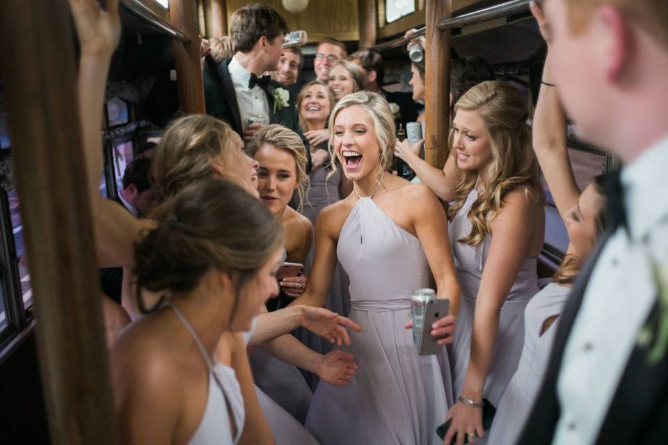 Antique Trolley Wedding Party