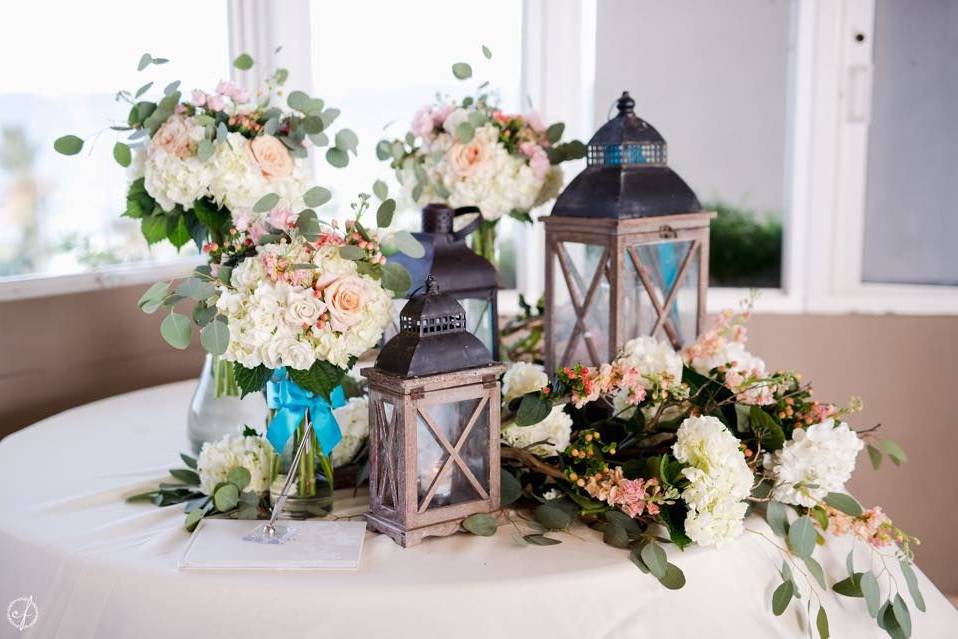 Lantern and flowers