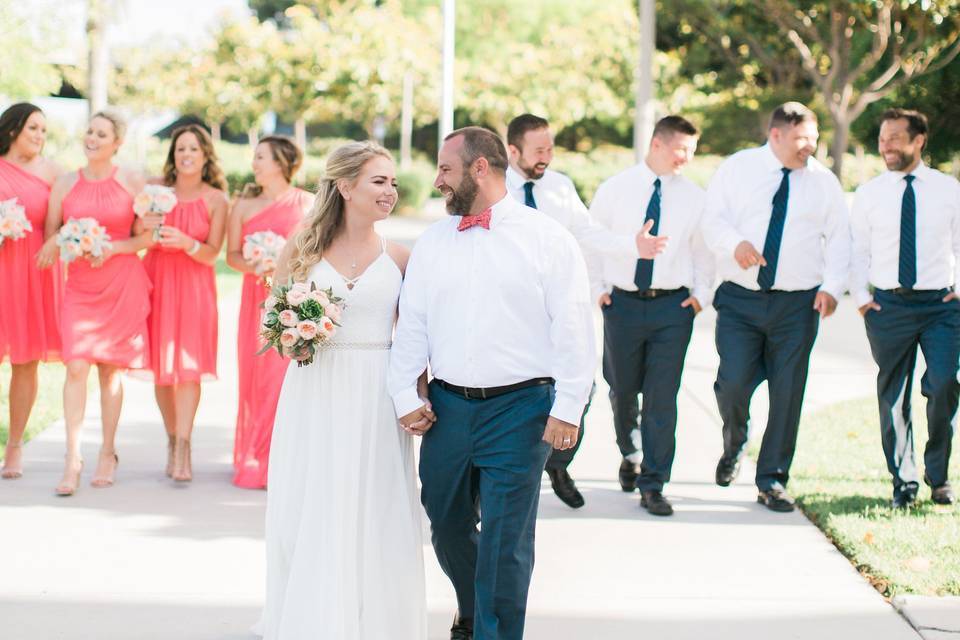 Newlyweds take a walk