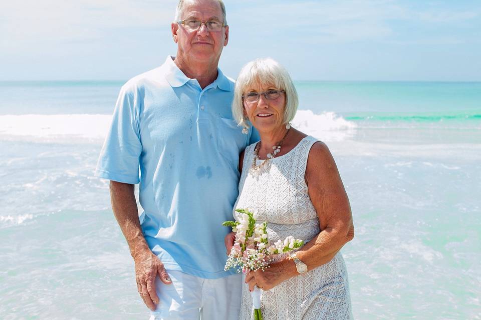 Newlyweds on shore