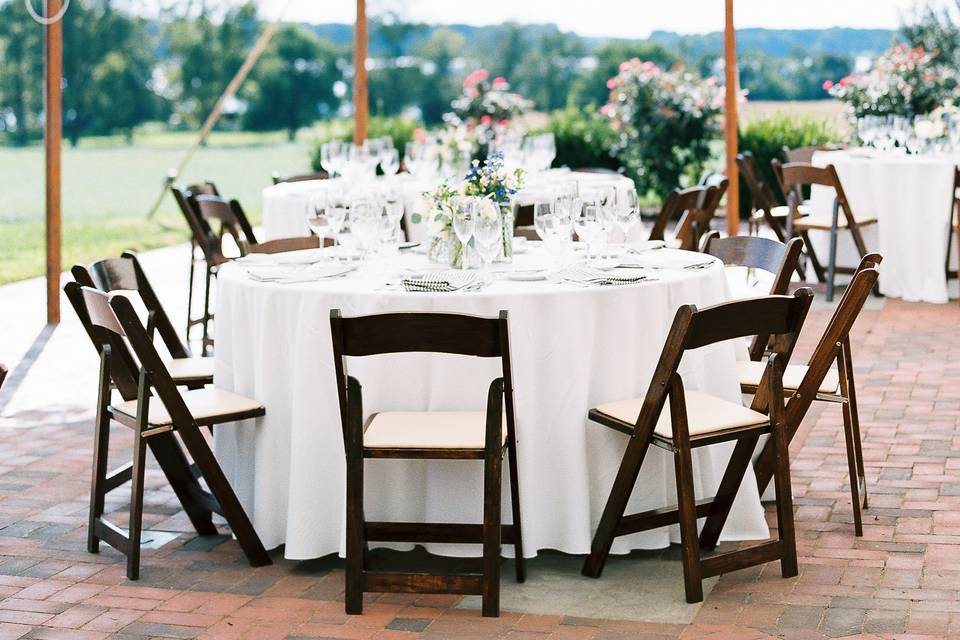 White linen & fruitwood chairs