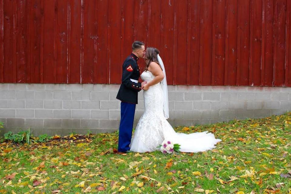 Newlyweds kissing