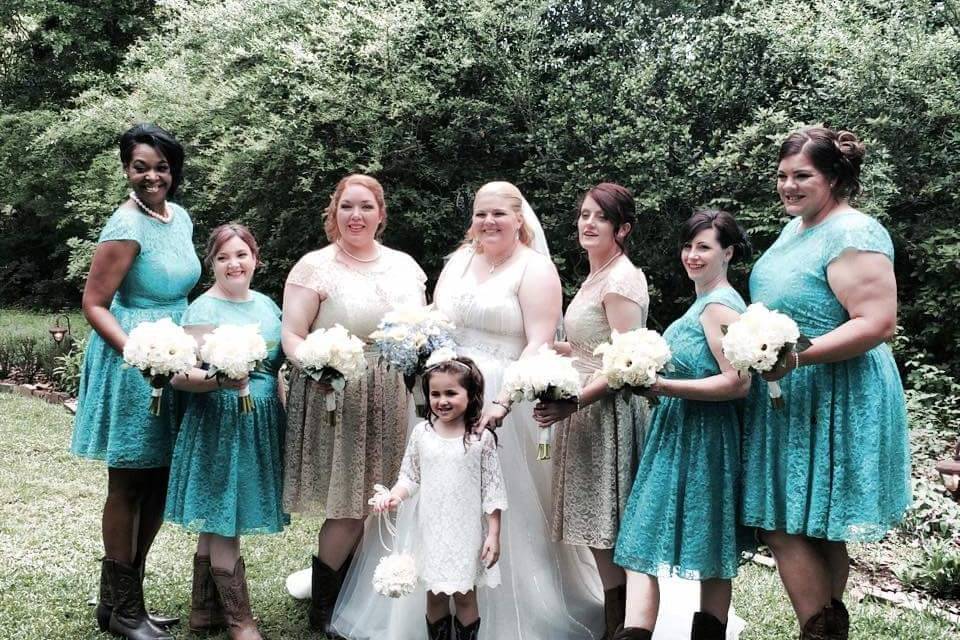 The bride and wedding attendants