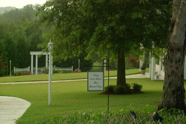 Signage on lush lawns