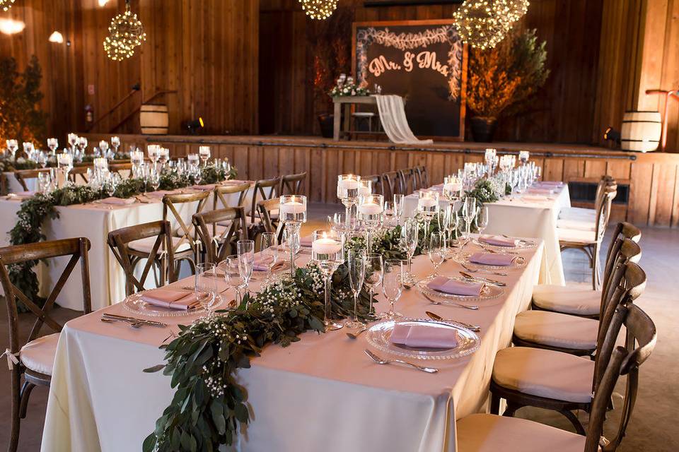 Rustic and elegant barn wedding reception