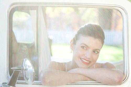 Bride by the car window