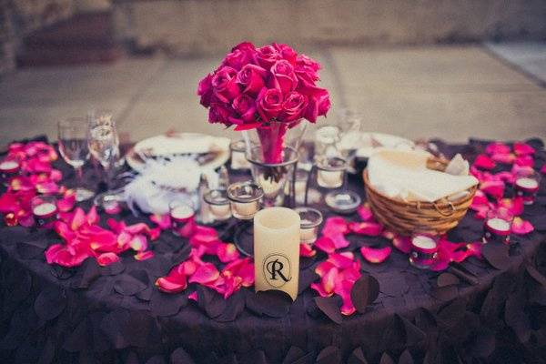 Table setup with flower centerpiece