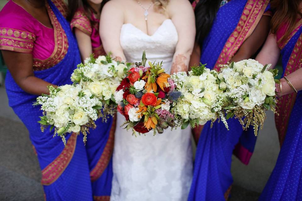 Bride with bridesmaids