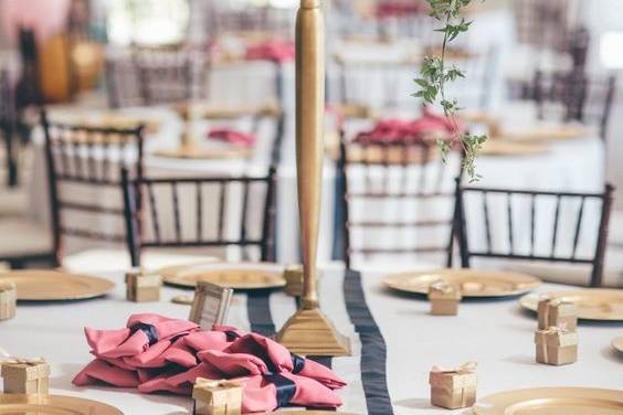 Table setup with floral centerpiece