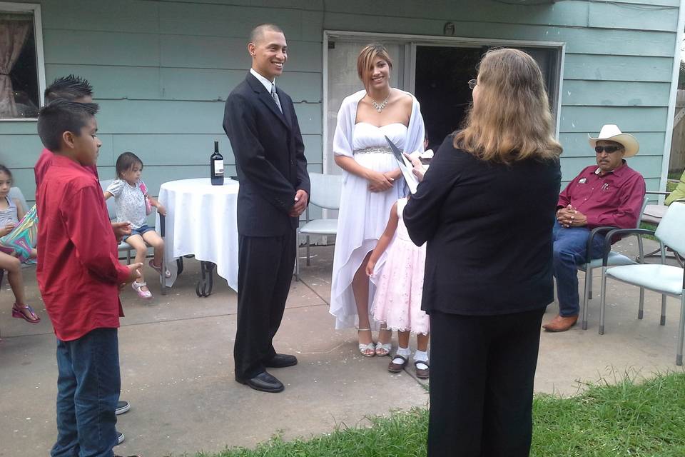 Small ceremony held at the couple's home in Houston.