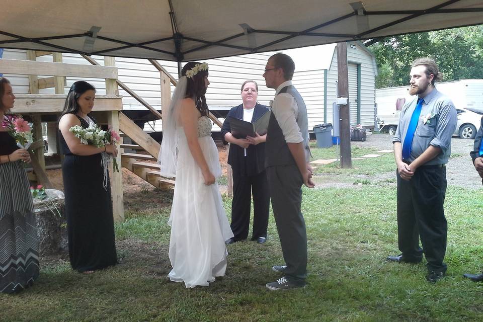 Ceremony was held at the couple's home in Wharton, TX.