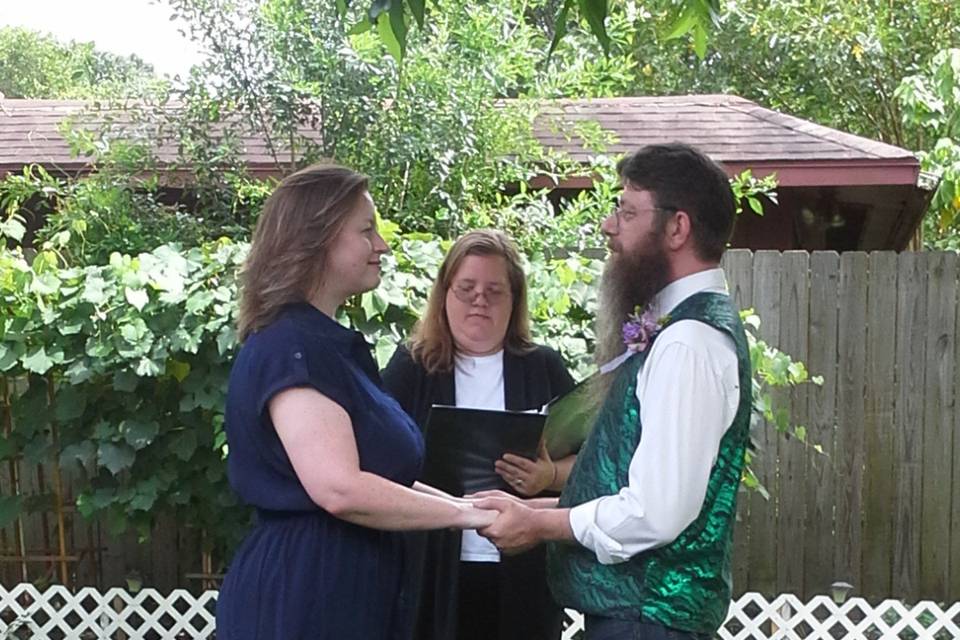 Ceremony was held at the couple's home in League City, TX.