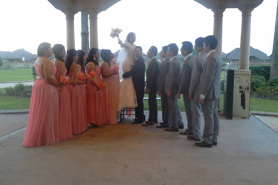 This ceremony was held near the Galleria Waterwall in Houston.