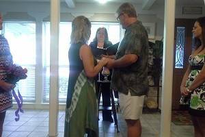 Small ceremony performed at the couple's home in Houston.