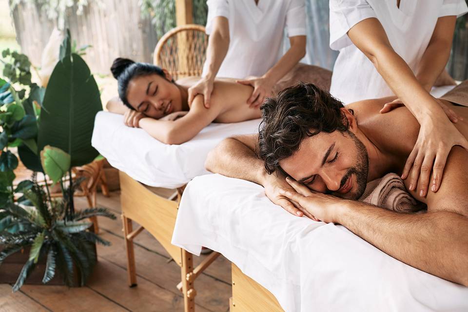 Newlyweds couple massage