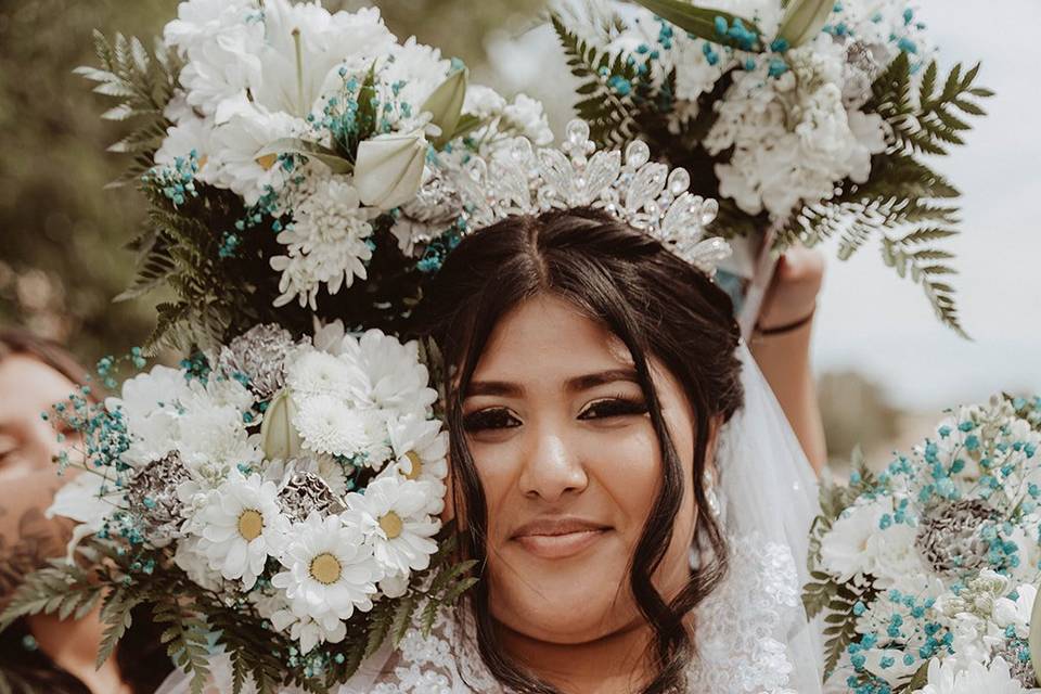 Bride and flowers