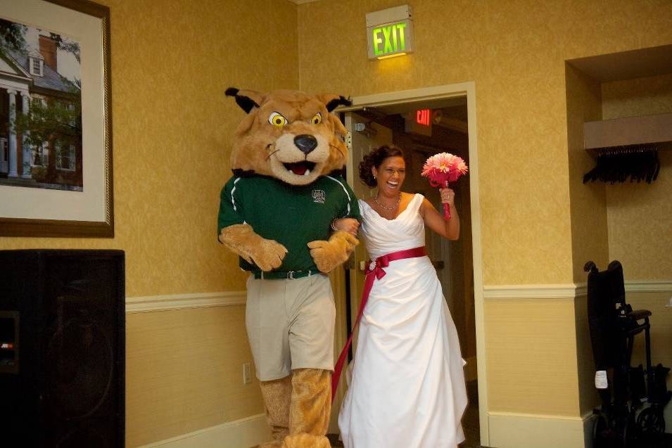 Bride with the mascot