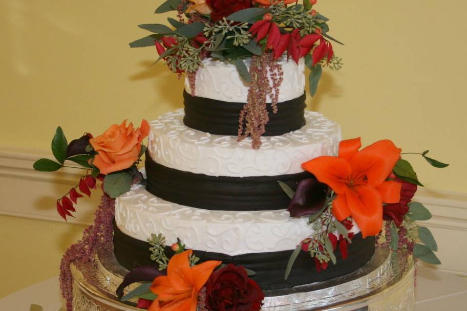 Multiple layered wedding cake