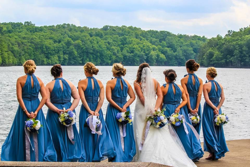 Bride with her bridesmaids