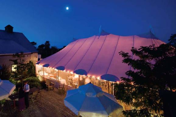 Tent exterior in the evening