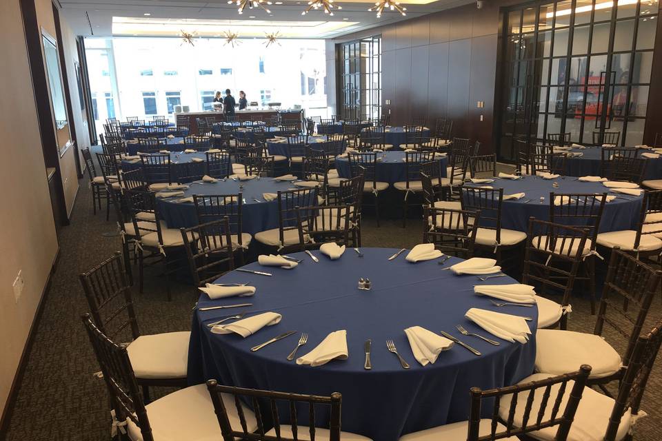 Blue themed reception hall