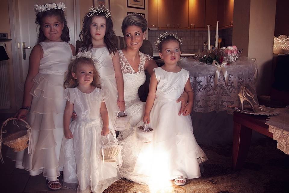 Bride with flower girls