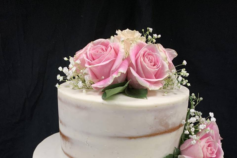Two tier naked cake with fresh