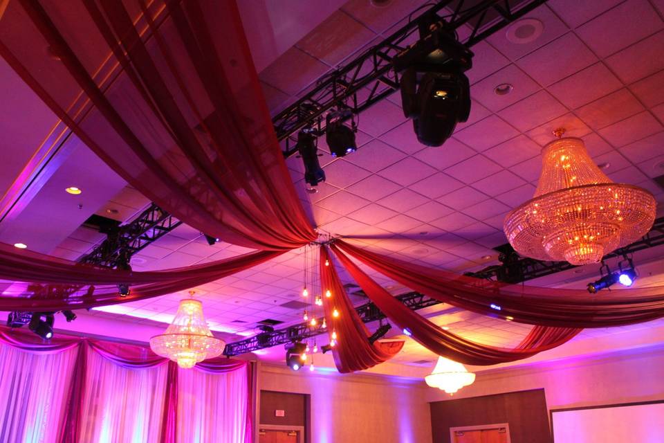 Uplighting ,pipe & drape in our Majestic Ballroom