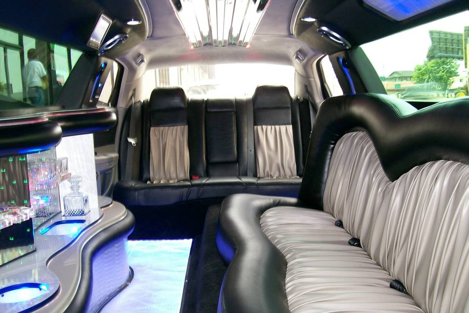 inside 20 passenger limousine