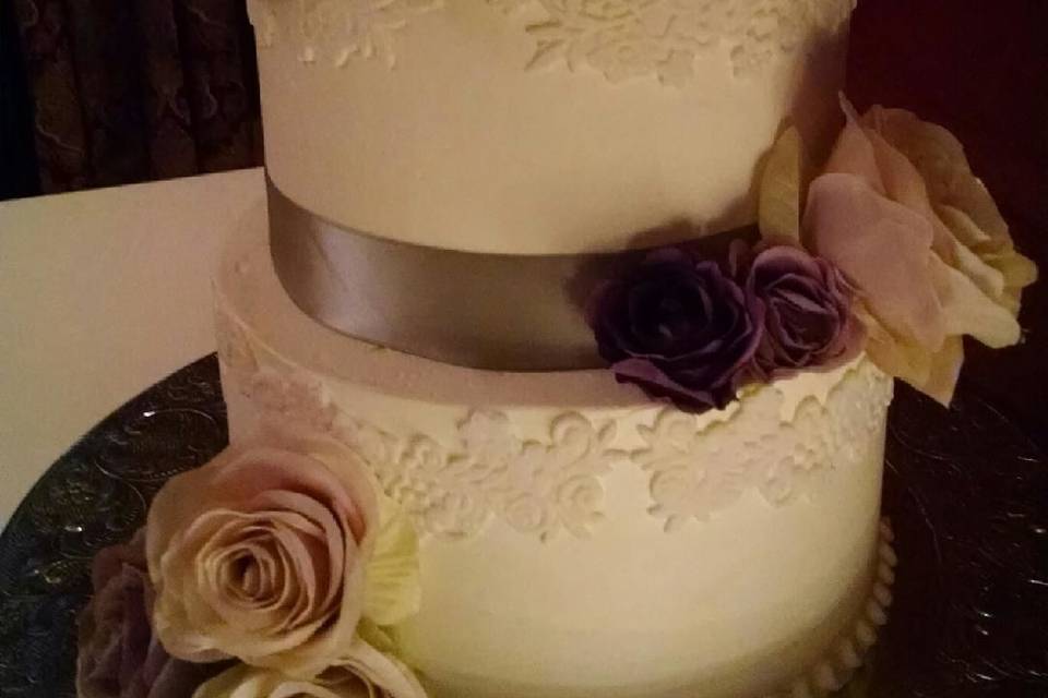 Three tier cake with flowers