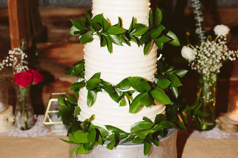 Three tier cake with leaves