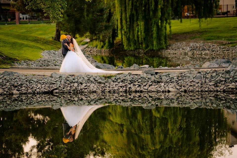 Newlyweds kissing