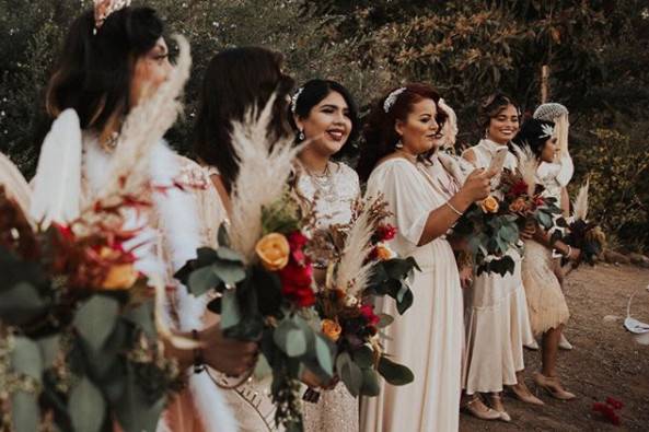 The bride with her bridesmaids