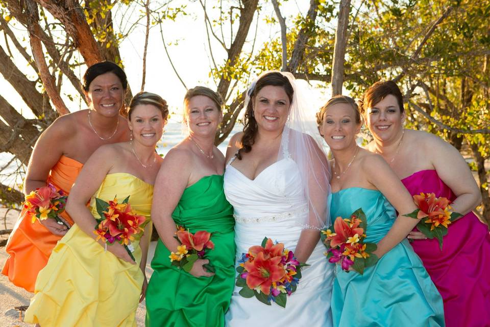 The bride and her  bridesmaids