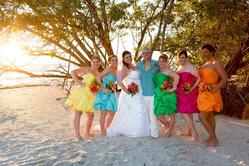 The couple and bridesmaids