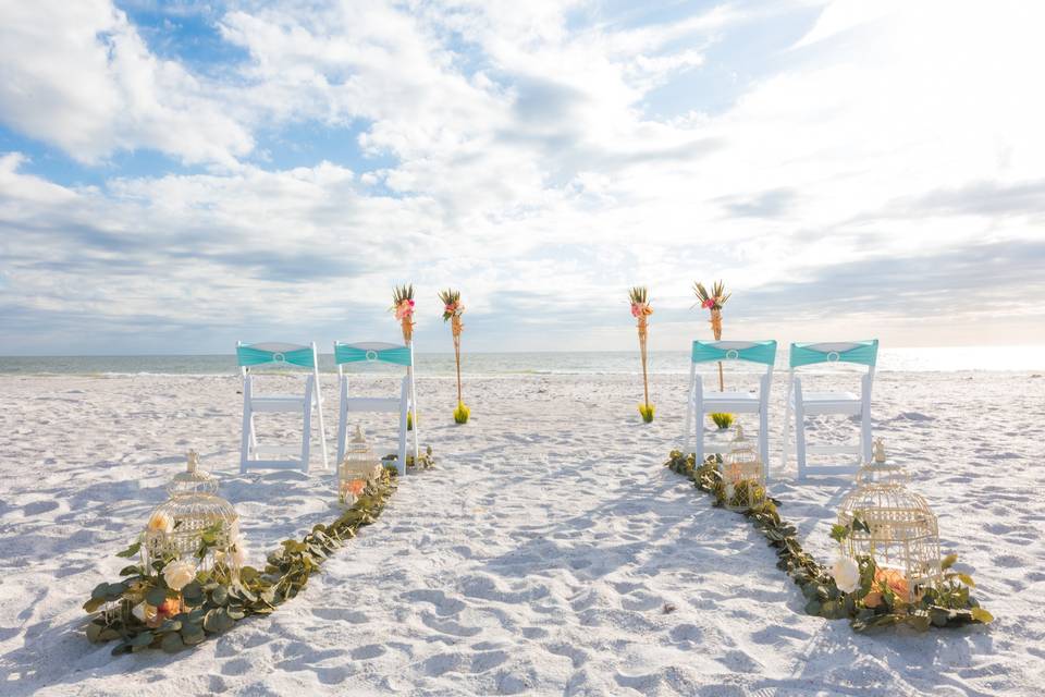 Tiki torched wedding decor