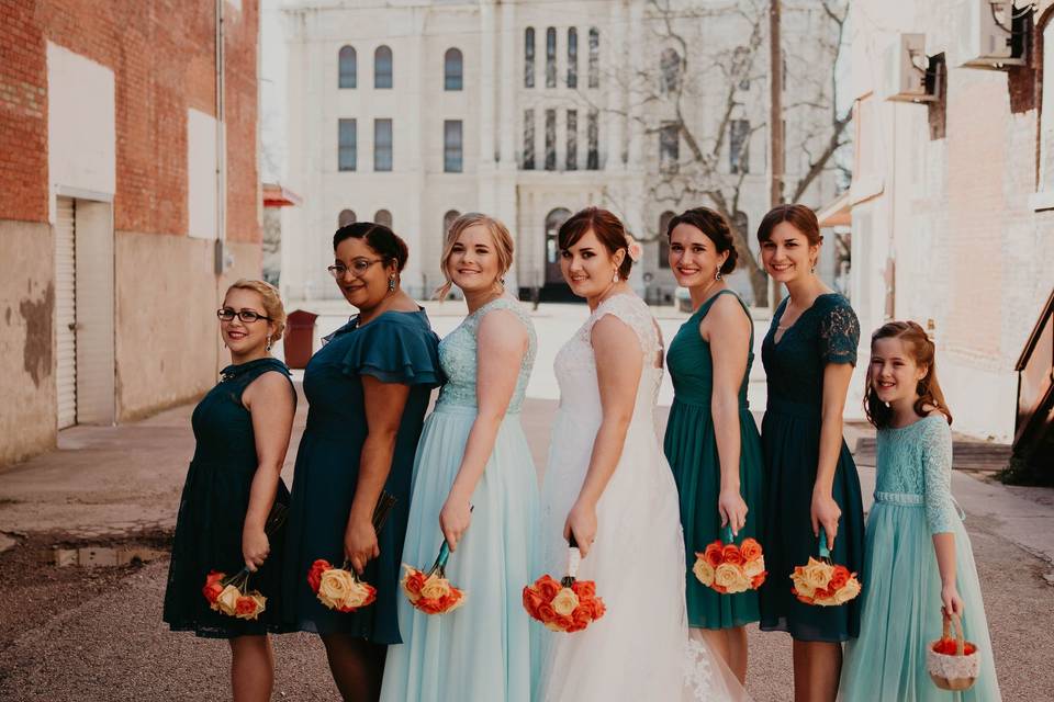 Wedding party in dresses