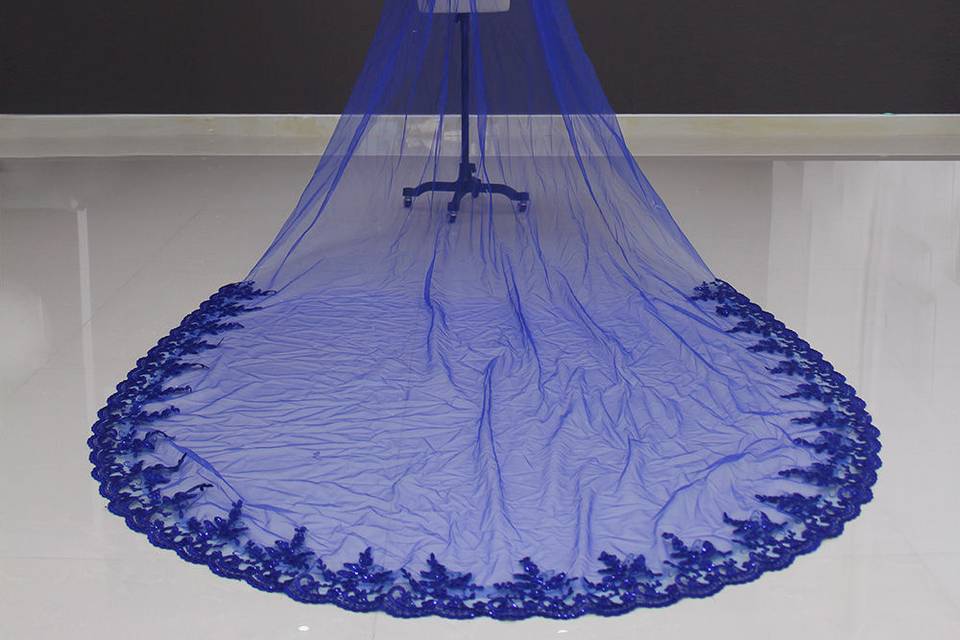 Blue Lace Edged Bridal Veil