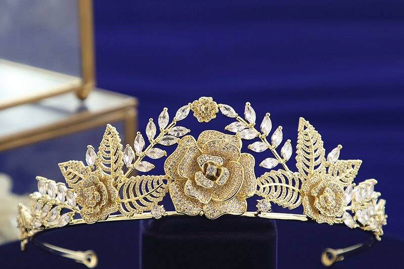 Gold Roses CZ Bridal Tiara