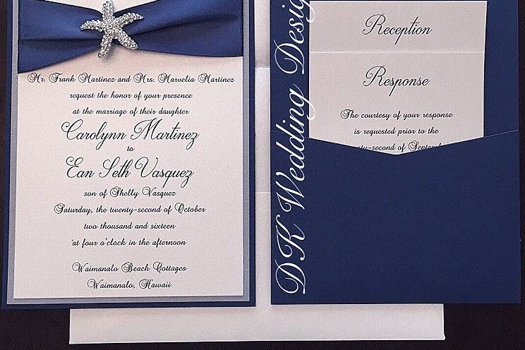 White and blue invitation with starfish design