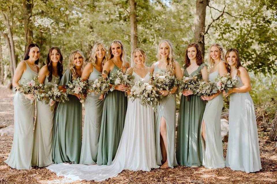 Bridesmaids by woods