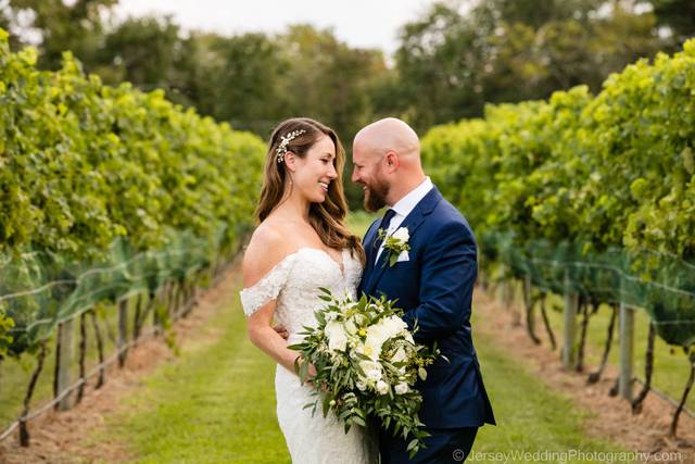 Between 2 vines.