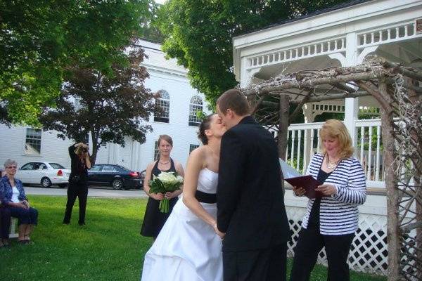 Megan and Ben share their first kiss as husband and wife.