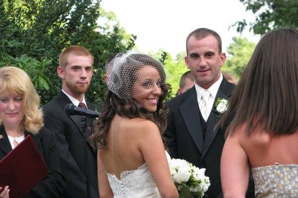 Megan and Ben share their first kiss as husband and wife.