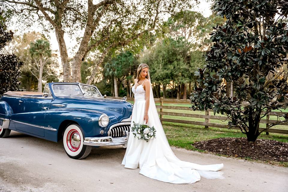 Bride and Vintage Car