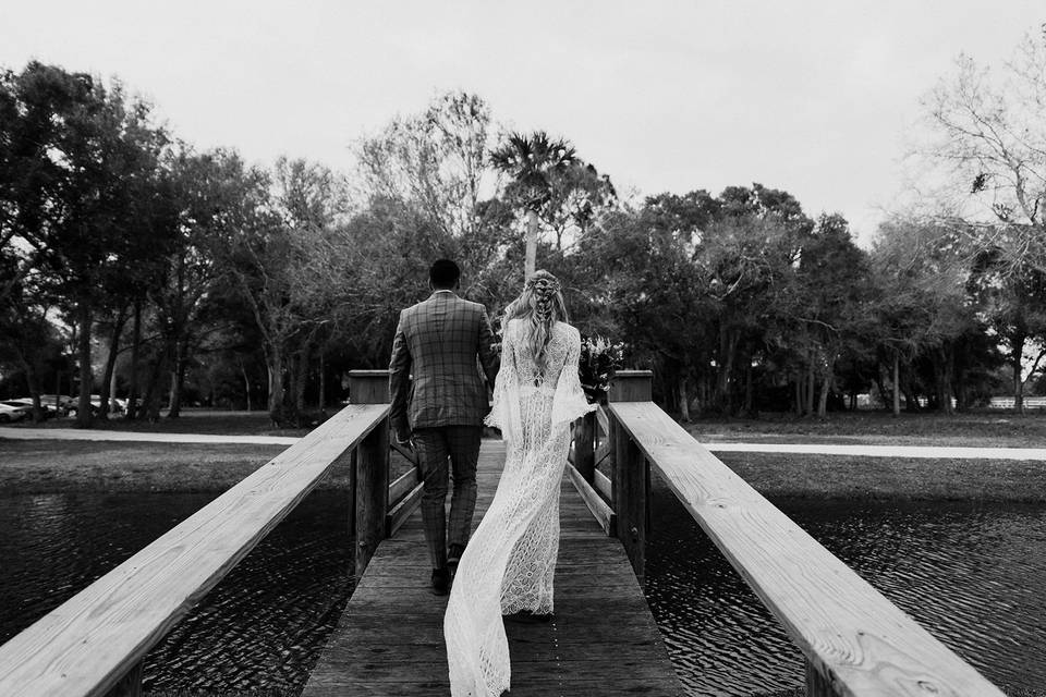 Bride and Groom on Bridge