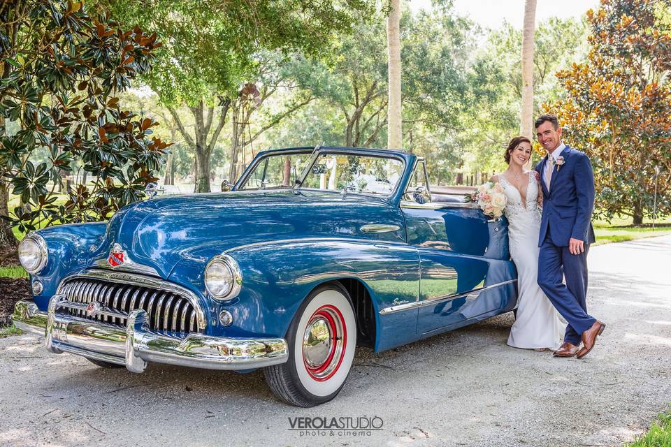 Bride, Groom & Vintage Car